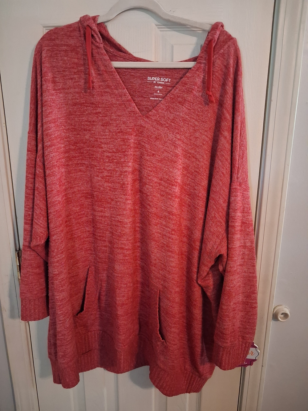 torrid Heathered Red V-Neck Hoodie Sweater